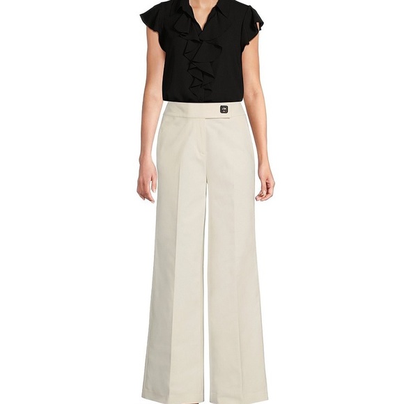 Calvin Klein Tops - Calvin Klein Georgette Ruffle-Front Point Collar Short Sleeve Top